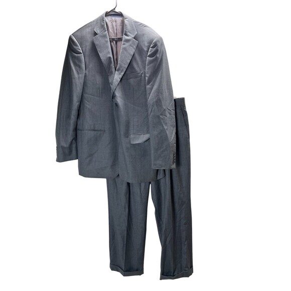 Paul Fredrick Suit Jacket & Pants Men's Size 42L 36W 130’s Wool Gray Pinstripes - Picture 1 of 6